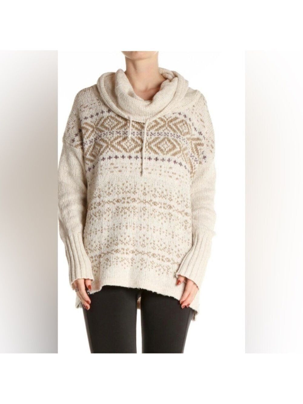 Eddie Bauer Women’s SM Cream Nordic Cottagecore Cowl Neck SOFT oversized Sweater
